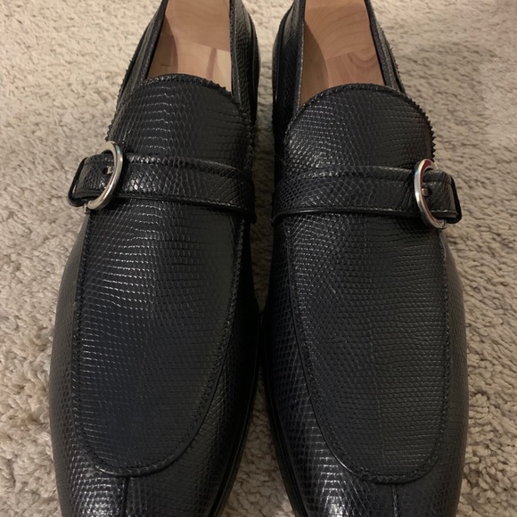 Ferragamo Graphite lizard loafers.